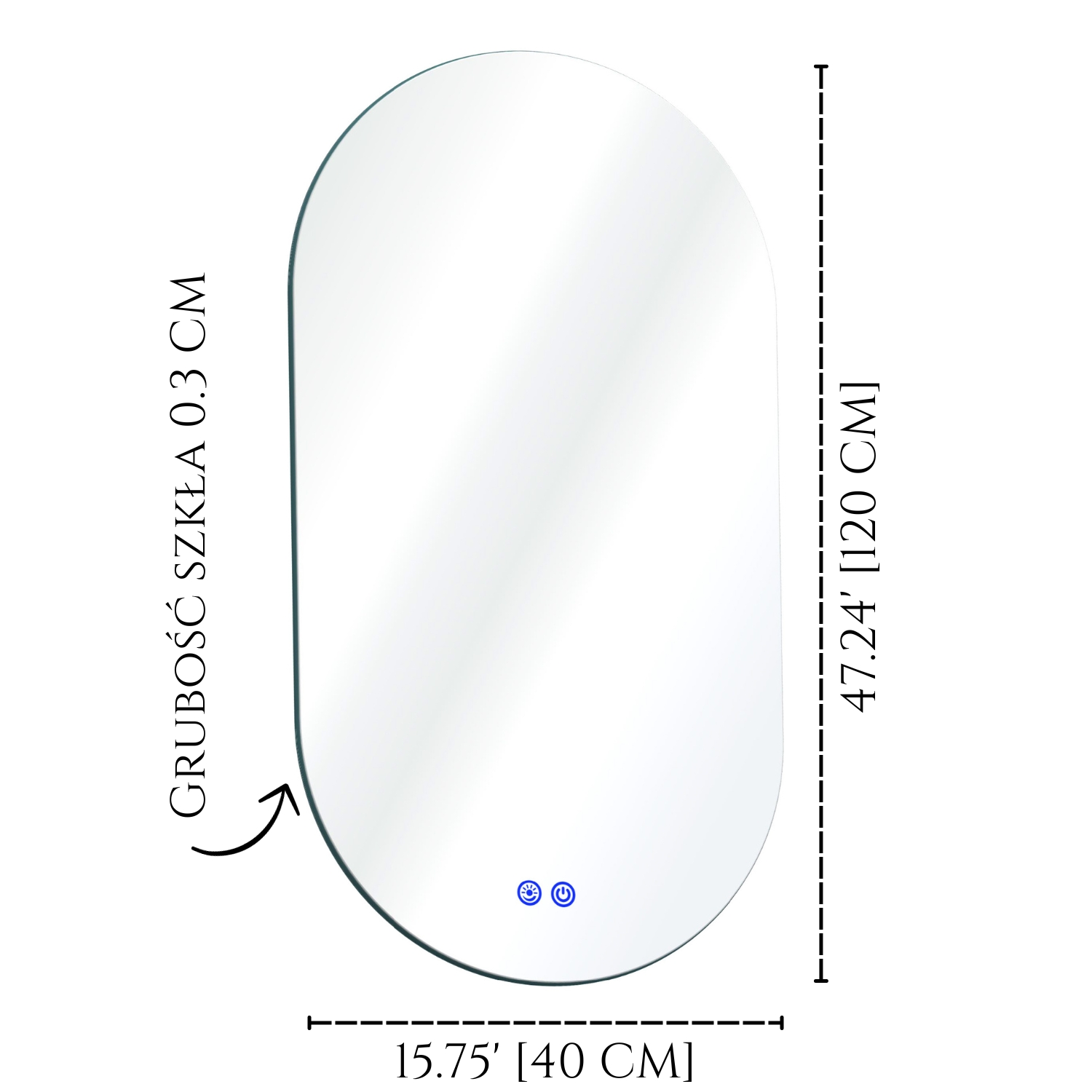 Lustro owalne dotykowe LED GoldandChrome rysunek techniczny