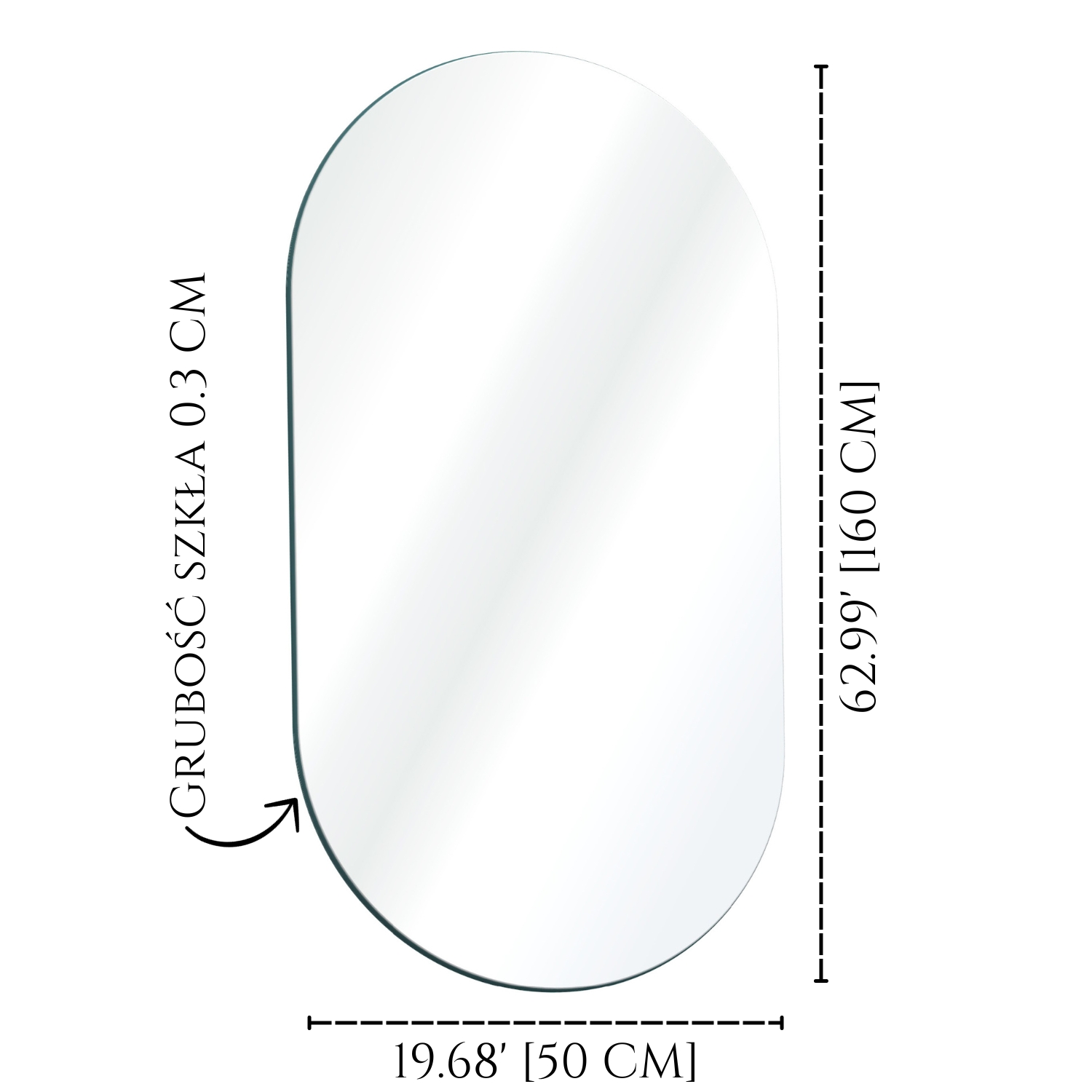 Lustro owalne ruch LED GoldandChrome rysunek techniczny