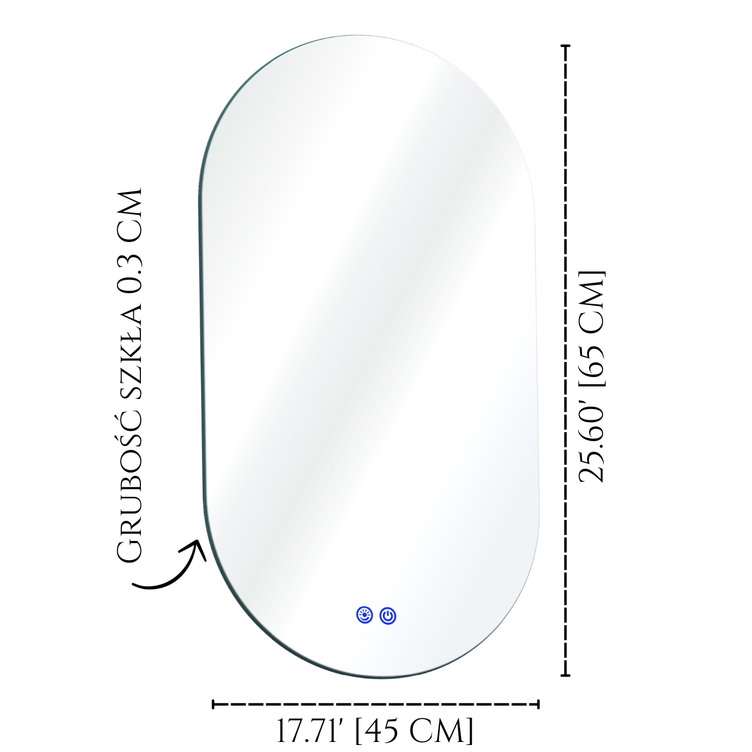 Lustro owalne dotykowe LED GoldandChrome rysunek techniczny