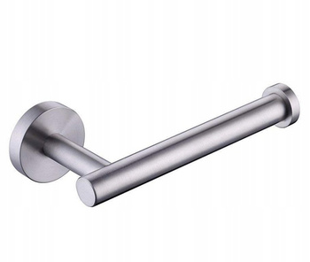 Brushed silver toilet paper holder mounted on L-tube pins