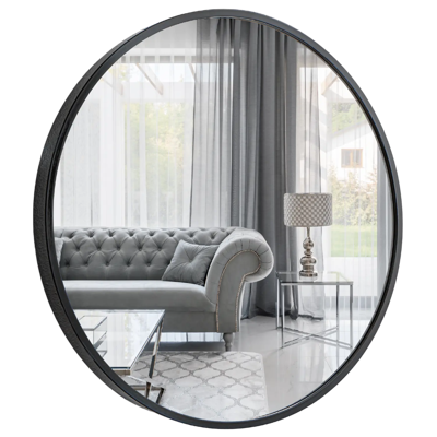 Round mirror in a black frame 100cm