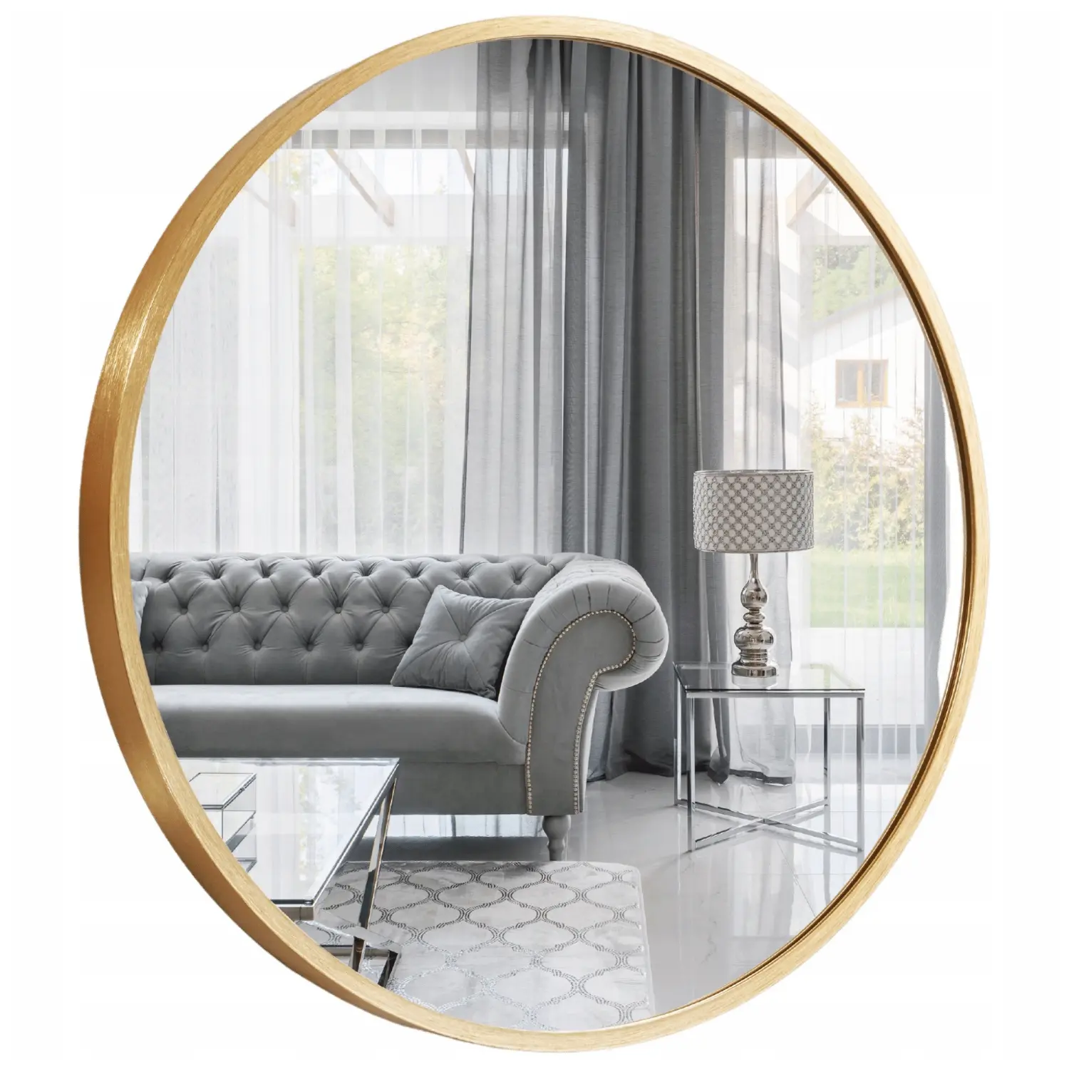 Round mirror in a gold frame 100cm