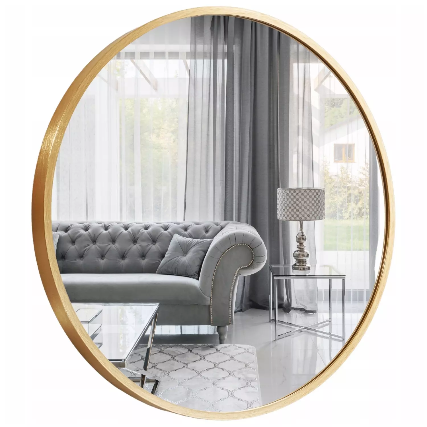 Round mirror in a gold frame 40cm